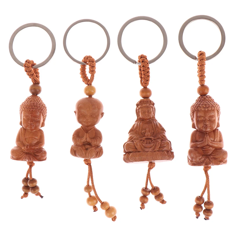 

1PCS Lifelike Buddha Pendant Key Ring Mahogany Three-dimensional Engraving Key Chain Making For Diy Car Accessories