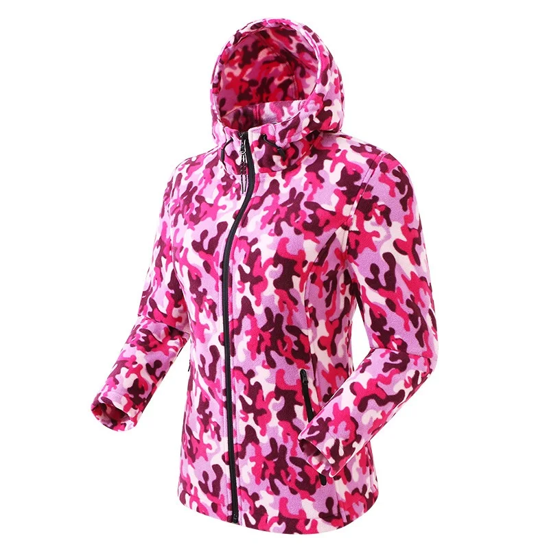 

City Outdoor Fleece Women's Camouflage Spring And Autumn New Style Hooded Cardigan Fleece Jacket Polar Fleece