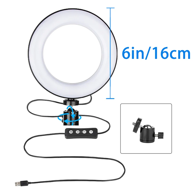 6-in Ring Light Настольный кольцевой светильник " 8" с держателем для телефона Stnad, теплый светодиодный кольцевой светильник для селфи с регулируемой яркостью, светильник для фотосъемки, игры на Youtube, живой светильник ing - Цвет: 6-in Ring Light