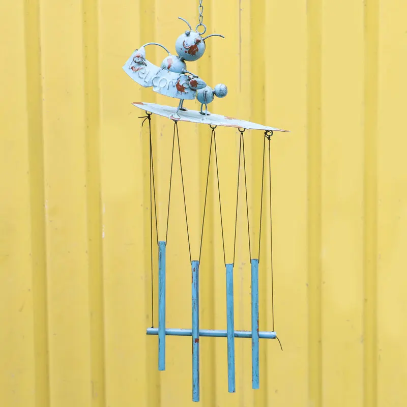 

ant decor blue rustic vintage metal wind chimes
