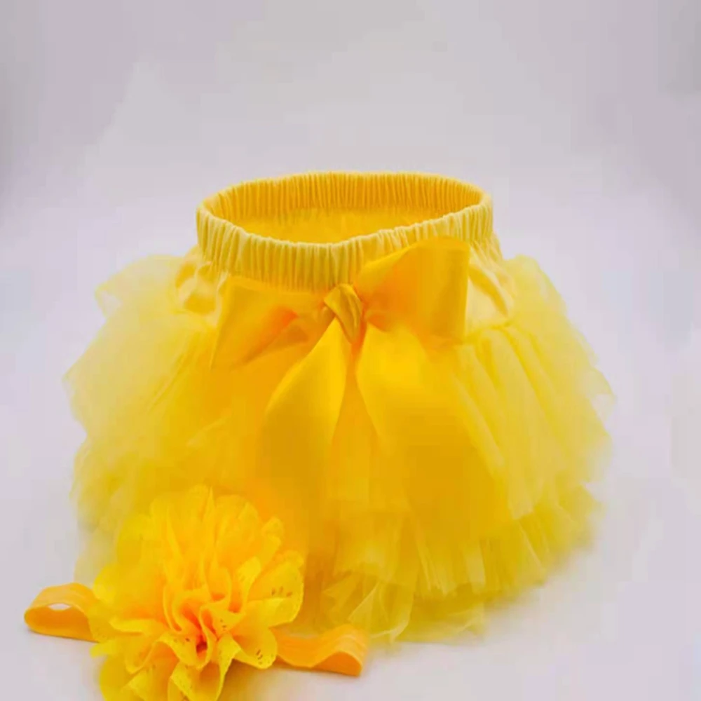 Baby girl tutu skirt 2pcs tulle lace bloomers diaper cover Newborn infant outfits Mauv headband flower set Baby mesh bloomer images - 6