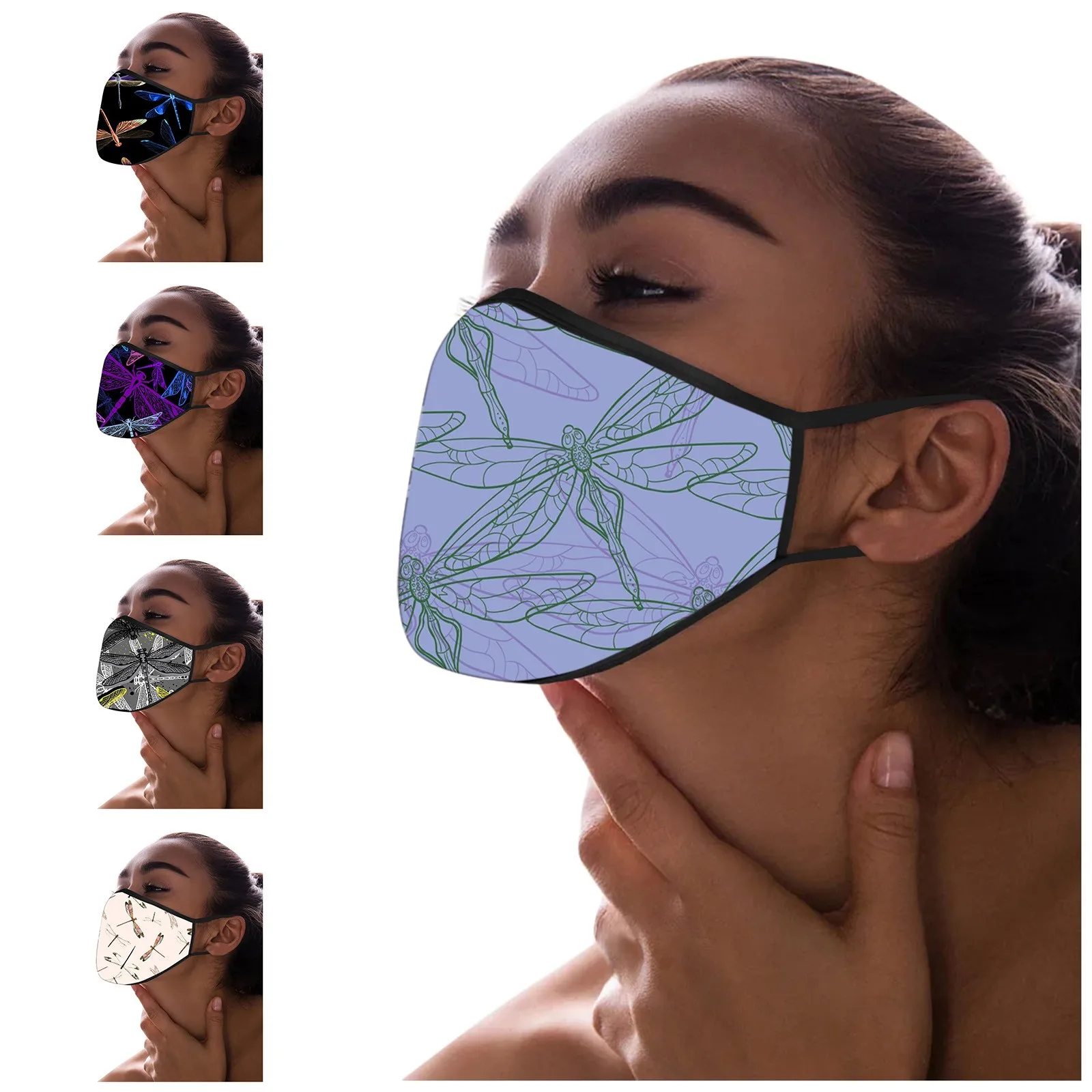 

5pcs Adults Masks Printed Mask Dragonflies Prints Washable Mask Face Cover Mascarillas Masque High Quality Reusable Masque