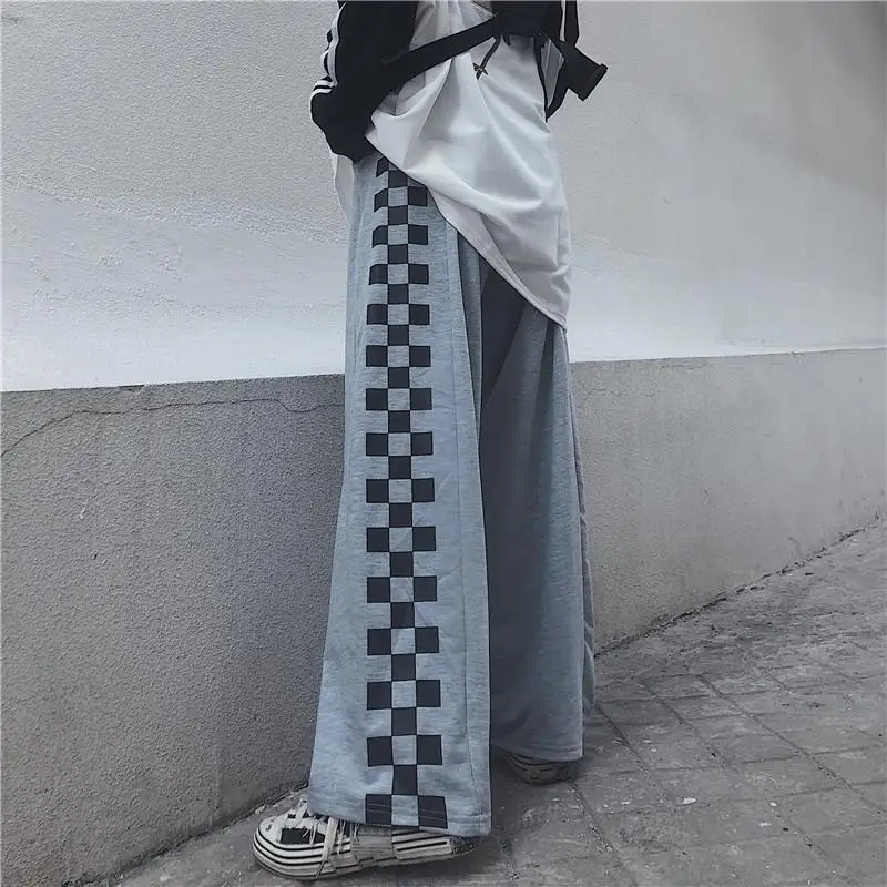 

Summer Wide Leg Pants For Women Casual Middle Waist 2020 New Fashion Loose Long Pants Plaid Pant Trousers Femme full Length Pant