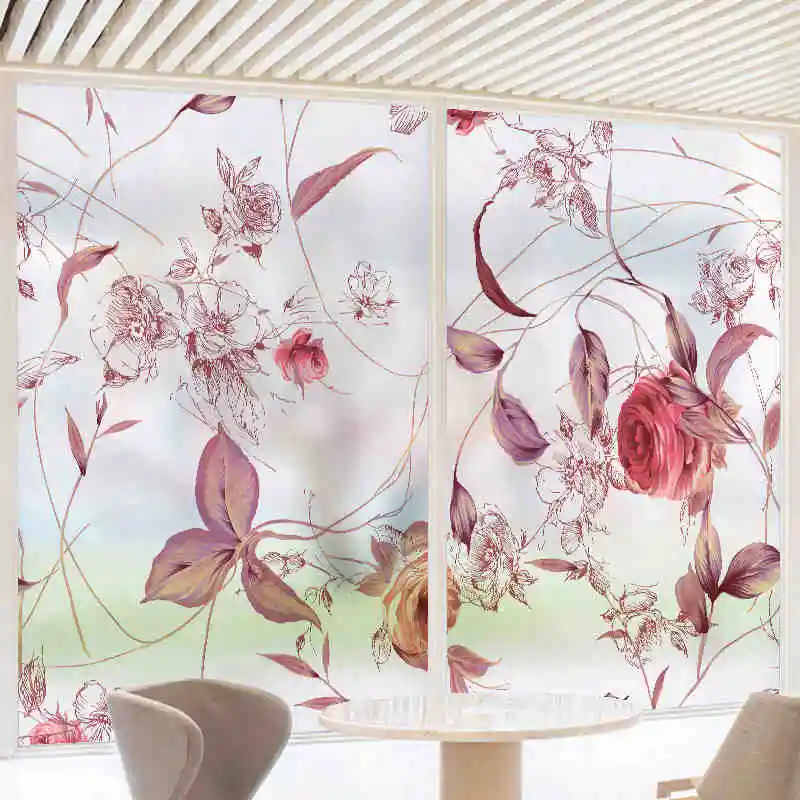 

New Chinese Retro Furniture Film Customized Wardrobe Glass Door Sticker Storage Cabinet Static Film Peony