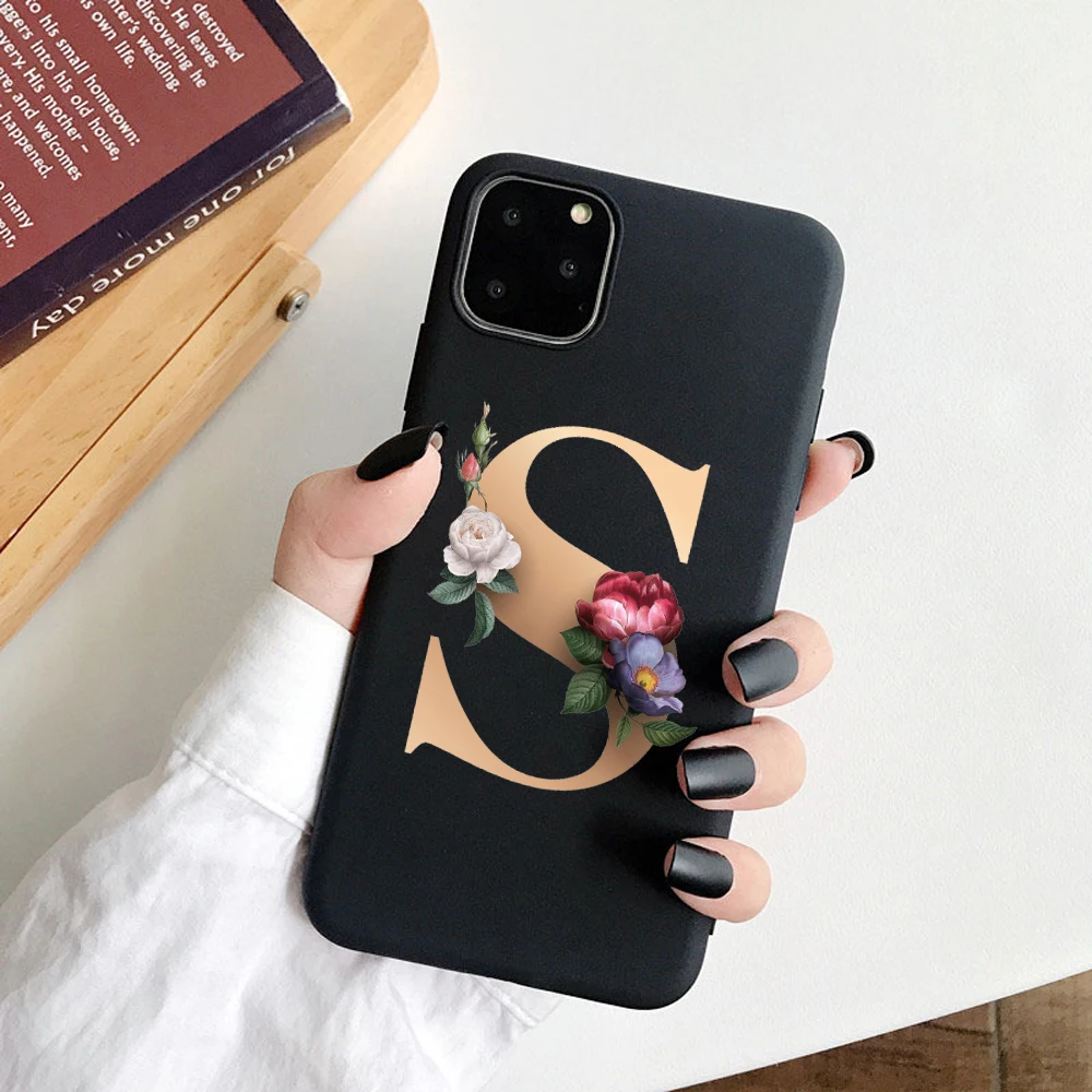 

Custom name Flower Letter Monogram Soft Phone Case For iphone 11 Pro Max 12 mini XS XR SE 2020 6S 7 8 Plus Silicone Back Cover