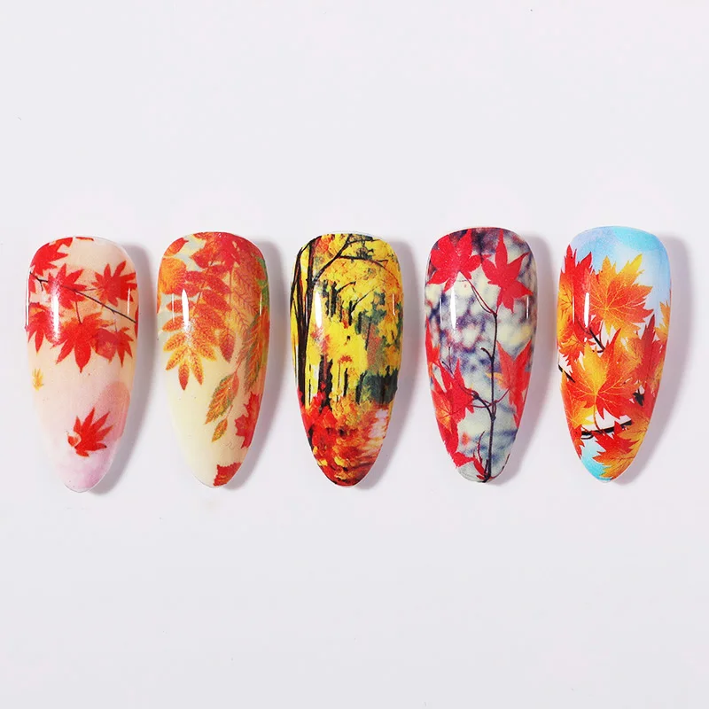 12 видов водяных наклеек для ногтей смешанные узоры красочные кленовый лист
