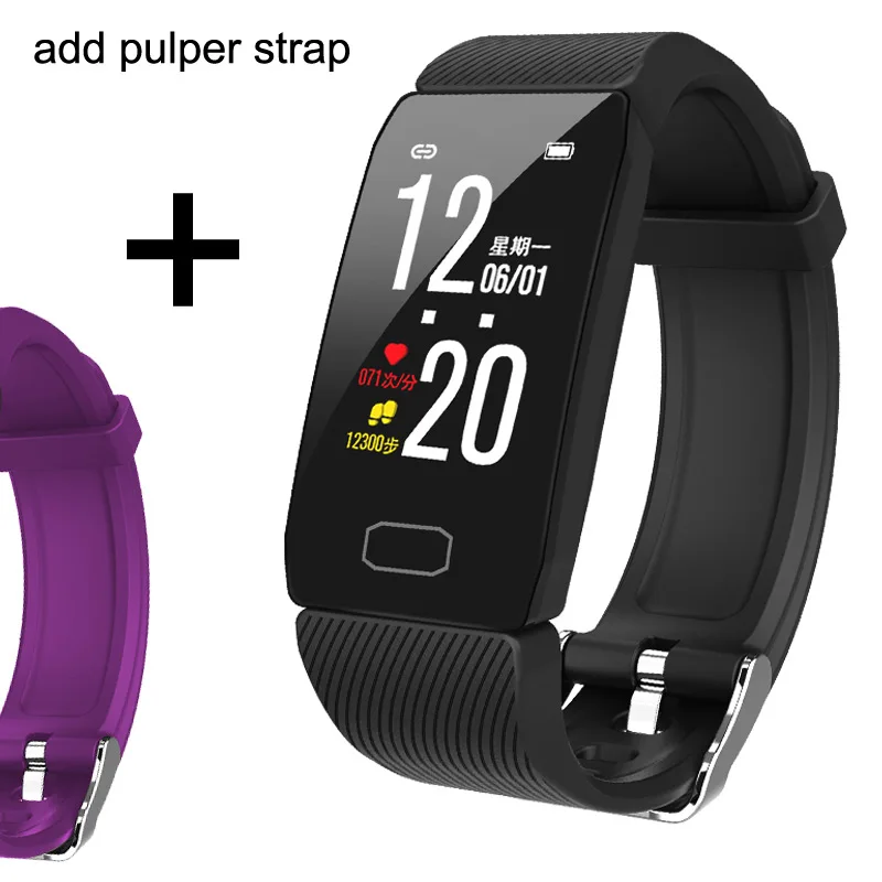 Add a purple strap Фитнес-браслет, кровяное давление, экран 1,14 дюйма, фитнес-трекер, Смарт-часы, водонепроницаемые, смарт-браслет, дисплей погоды, для женщин и мужчин - Цвет: Add a purple strap