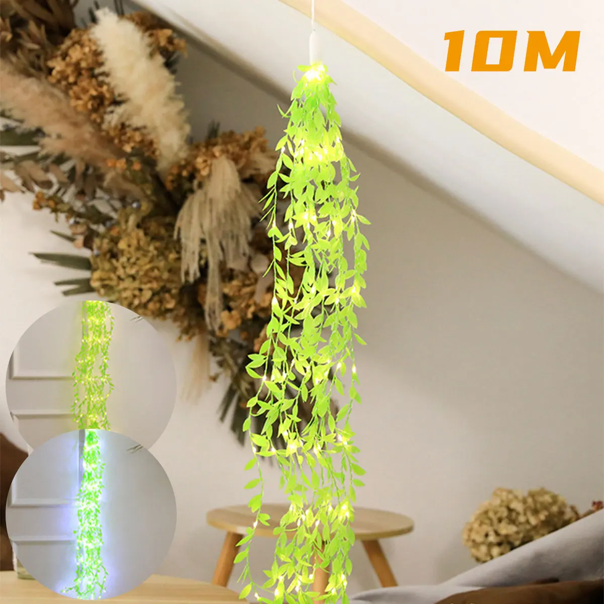 

10pc Hangings Plant Light String w/100LEDs 15lumen Simulation Tree Vine Fairy Lights Battery Operated DIY Artificial Plant Lamp