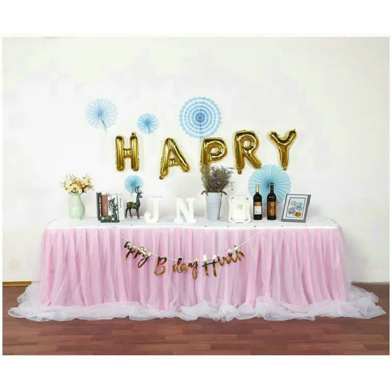 

Elegant White Tulle Tutu Table Skirt Wedding Birthday Baby Shower Party Decor Tableware Tablecloth Two Layer Ice Silk Fabric