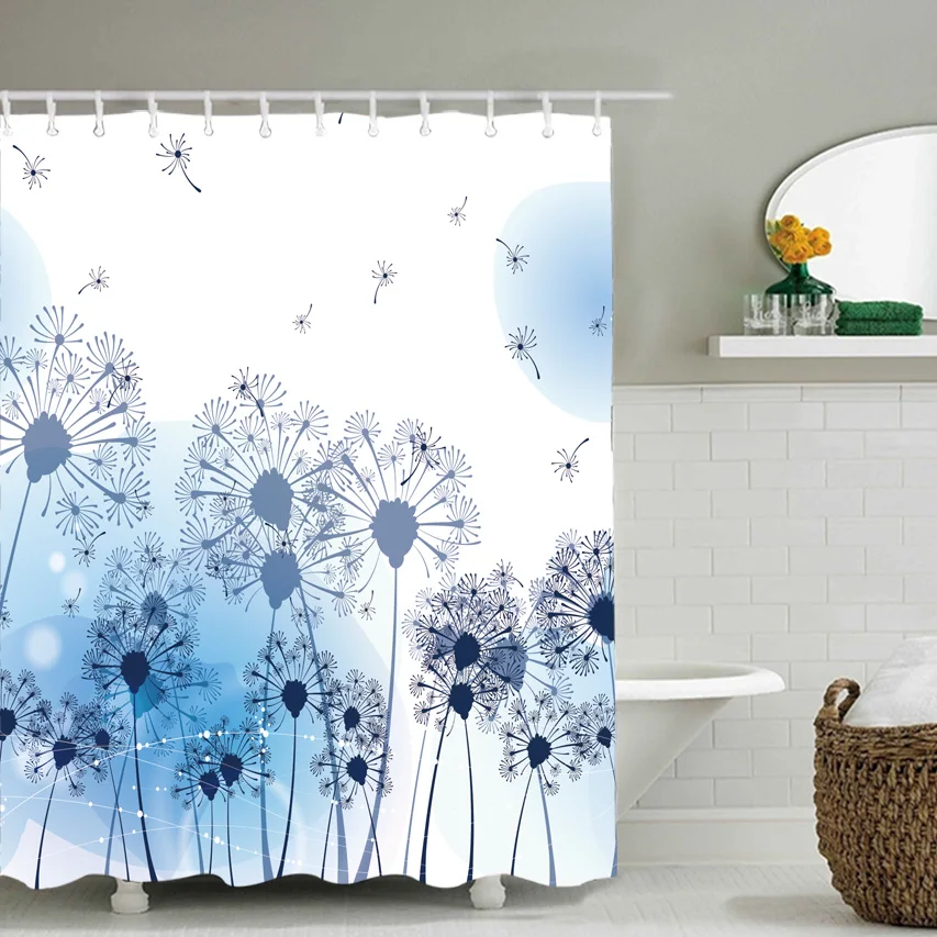 Простая Скандинавская голубая душевая занавеска из полиэстера с принтом