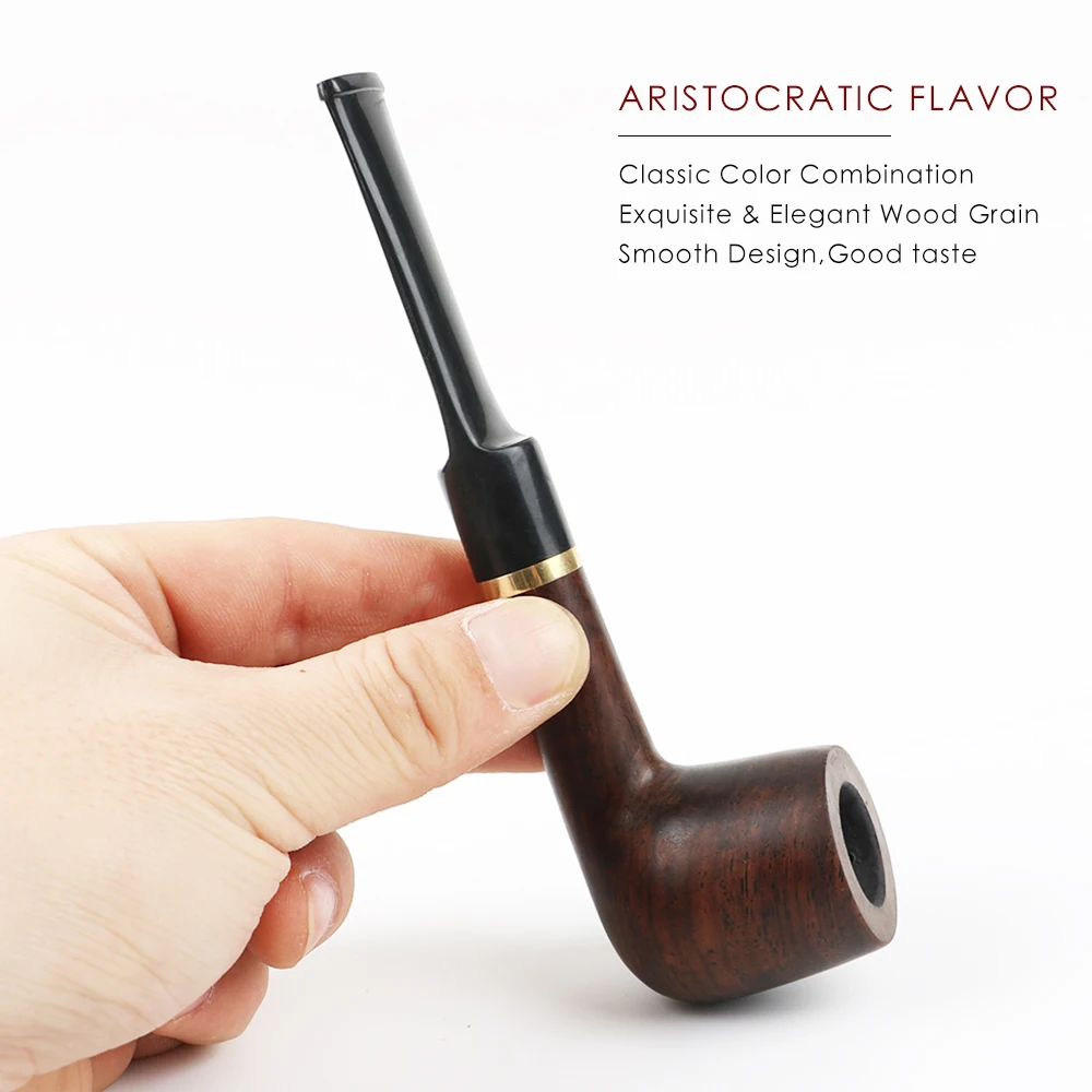 ▂ξ Smoker Classical Wooden Pipe For Smoking With Gold Metal Ring Free Tools Gift Set | Cigar Accessories