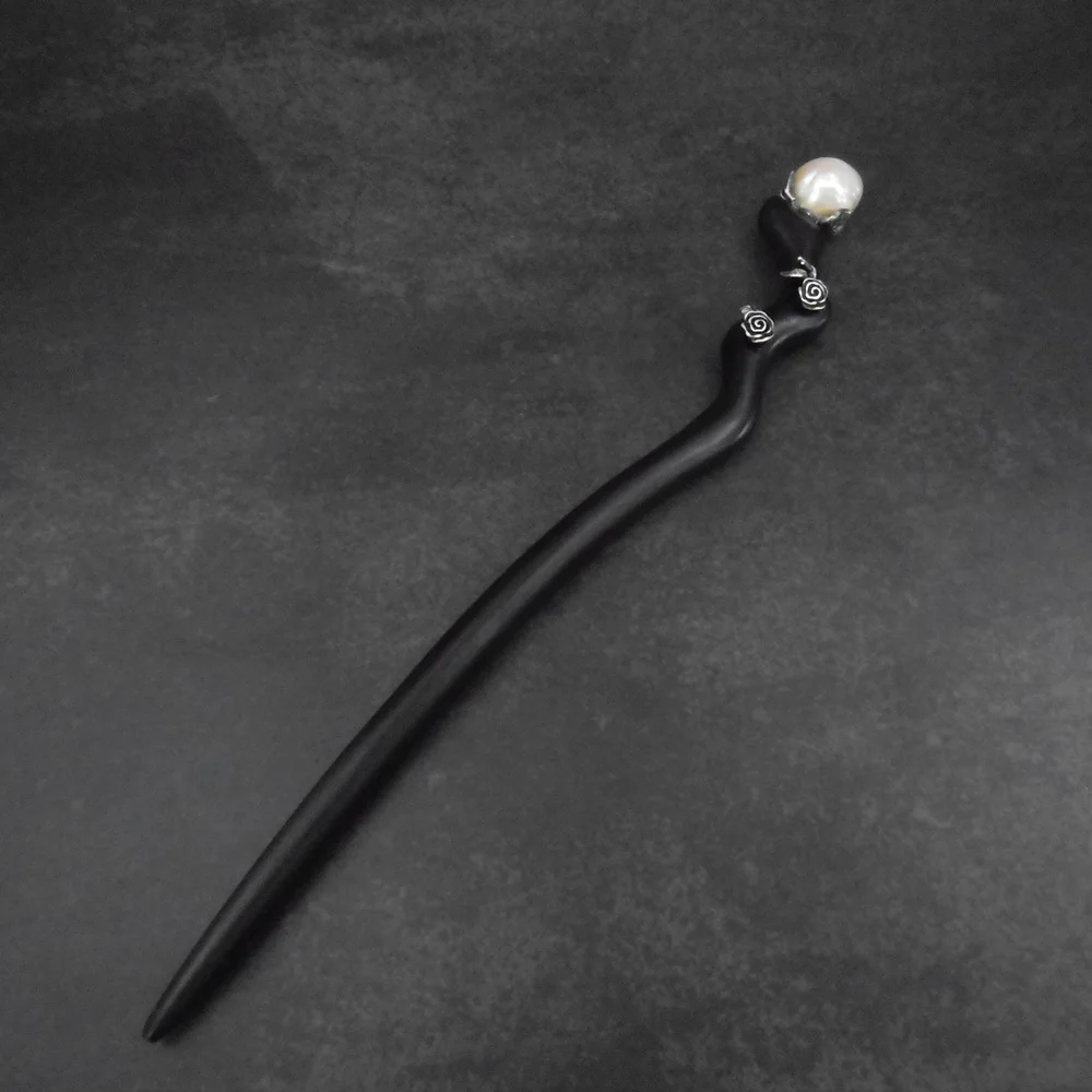 Натуральная барочная жемчужная Серебряная эбеновая шпилька для волос винтажная