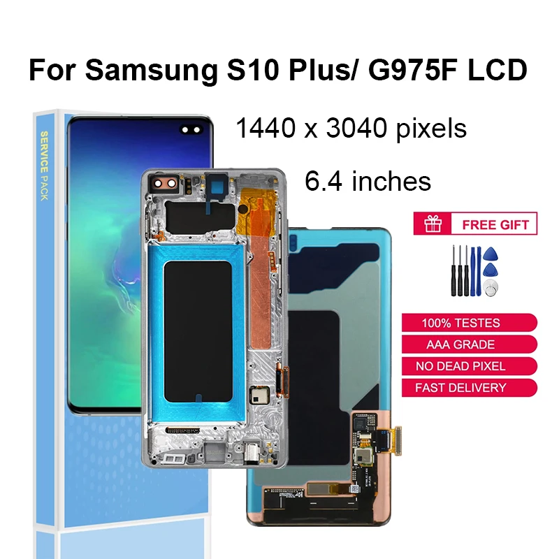 

Original LCDs Dynamic AMOLED For SAMSUNG GALAXY S10 PLUS SM-G9750 G975F With Frame LCD Touch Screen Display Assembly Replacement