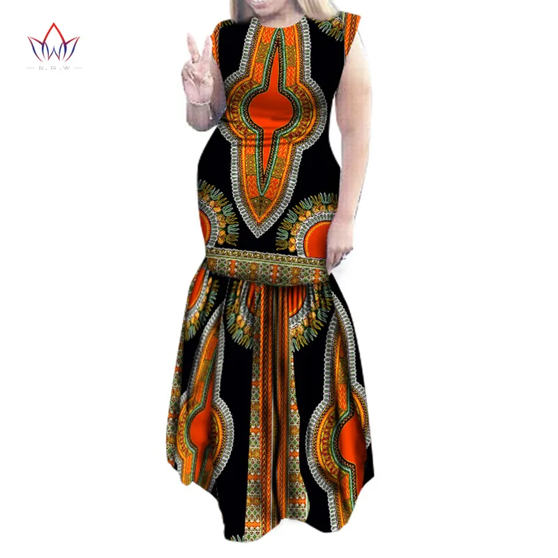 Women Dress Sexy Party Dresses Maxi Dahiki African Print Cotton Sleeveless Ankara Plus Size Clothing WY1570 | Тематическая одежда