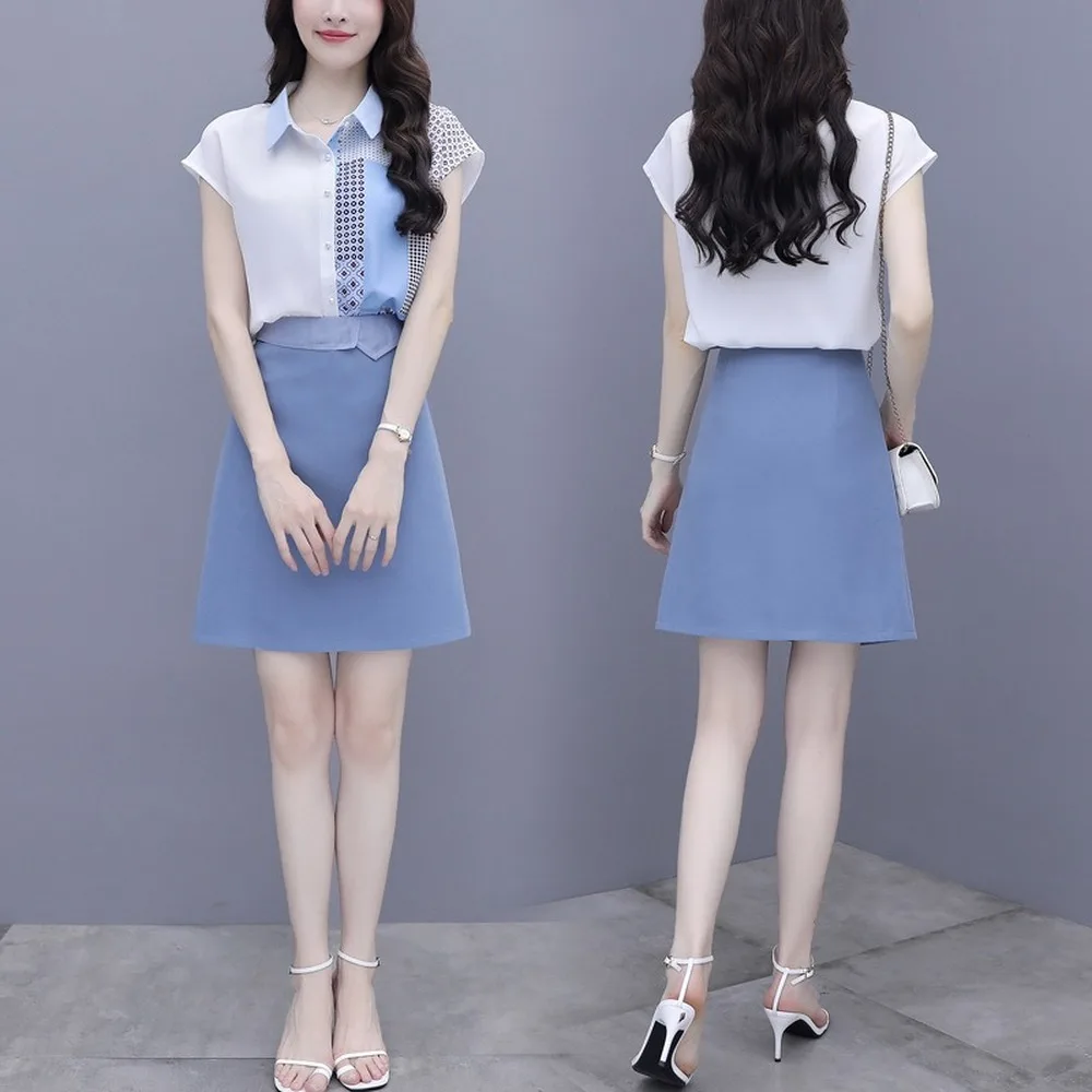 Женский шифоновый костюм-двойка Jospoo, элегантный костюм в Корейском стиле, рубашка и юбка в стиле Хепберн, летний наряд, 2020 от AliExpress RU&CIS NEW