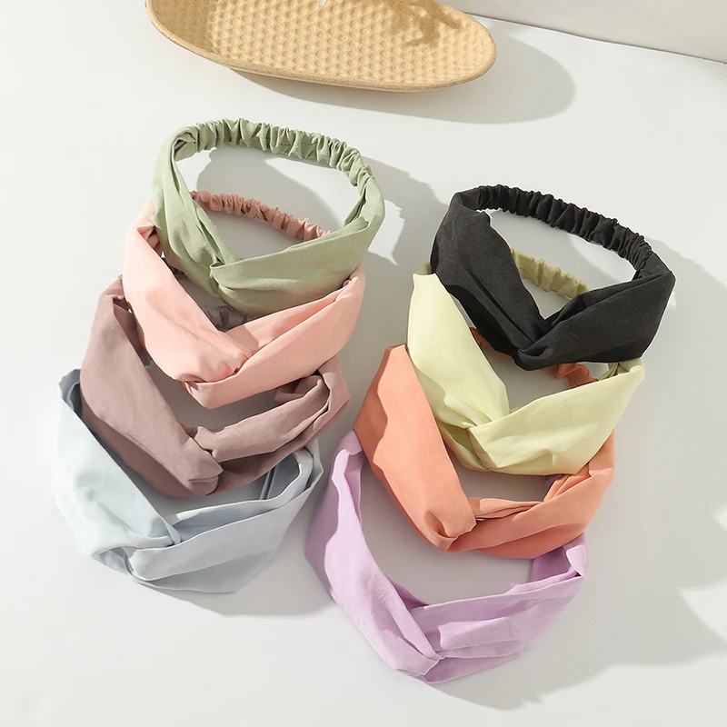 

Simple Women Soft Cloth Hairband Solid Headbands Vintage Cross Knot Elastic Hairbands Bandanas Girls Hair Bands Hair Accessories