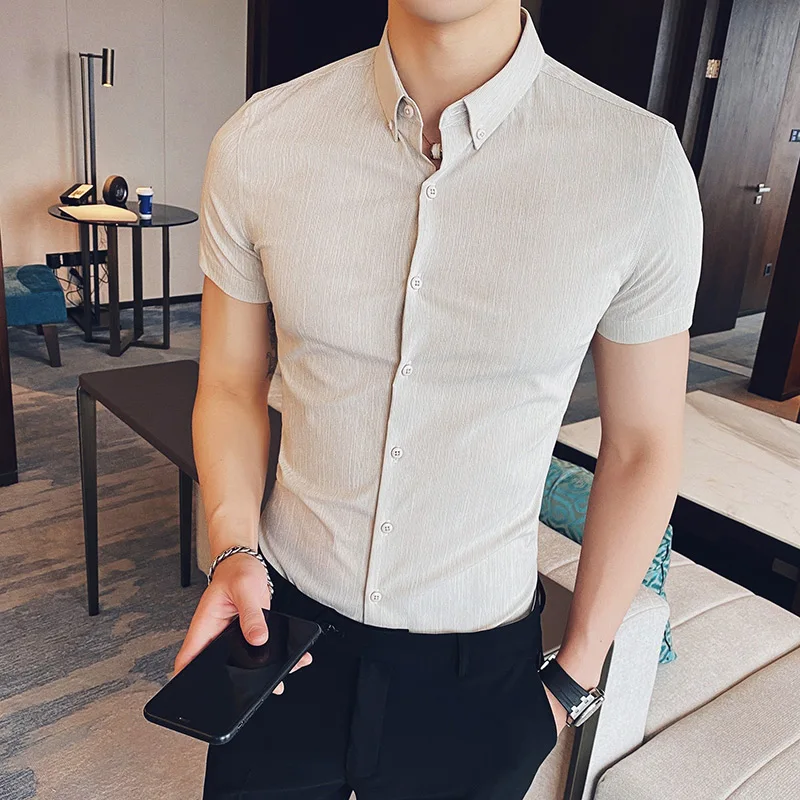 Рубашка мужская в тонкую полоску с коротким рукавом Корейская версия лето 2020 |