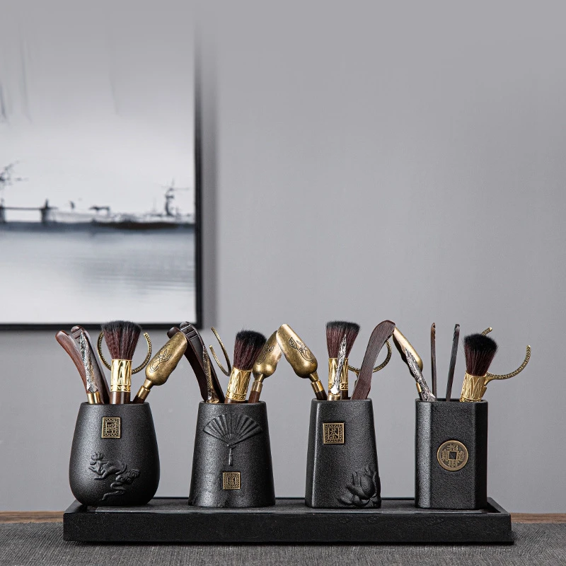 

Ebony Wood Tea Ceremony Six Gentlemen Set 6 Gentlemen Piece Set Tea Making Tools Tea Clip Needle Spoon