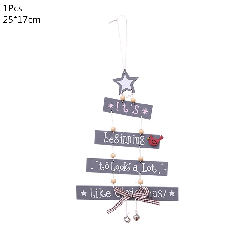 1pcs gray tree Деревянная Рождественская елка, украшения, деревянная подвеска, автомобиль/Лось/звезда, поделки своими руками, Noel, рождественские украшения для дома, рождественский подарок для детей - Цвет: 1pcs gray tree