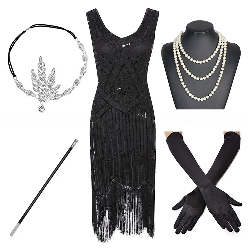 Женское платье с бахромой блестками и Пейсли рукавом в стиле арт-деко 1920-х Гэтсби