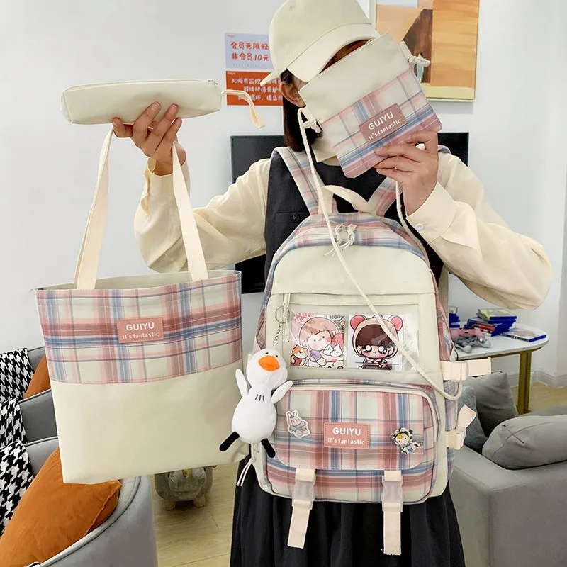 

4 Pcs Set School bags For Teenager Girls Kawaii Women Backpack