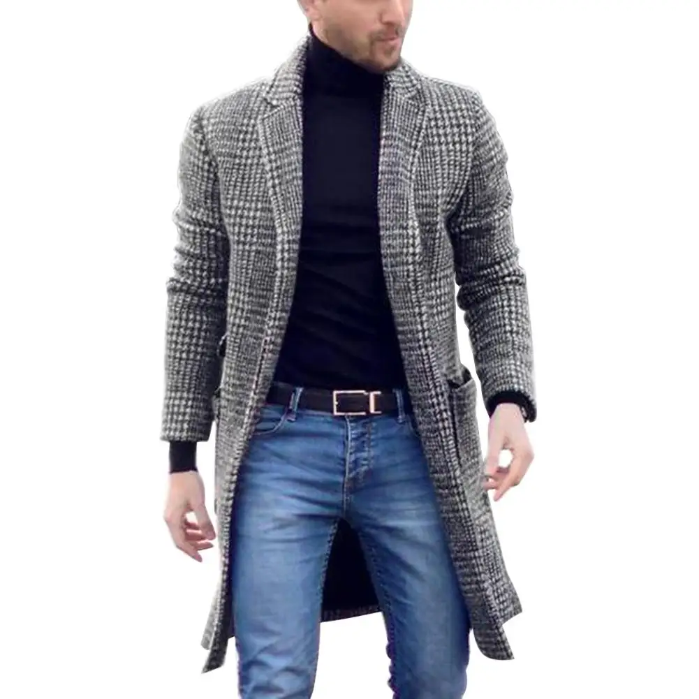 

Autumn Winter Coat Men Overcoat Casual Solid coat Long Male young woolen coat