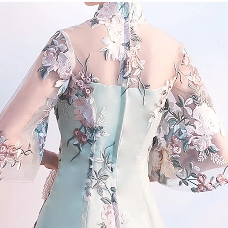 

Short Oriental Wedding Gowns Lace Embroider Dress Chinese large size Evening elegant Qipao Party Dresses Bride Cheongsam