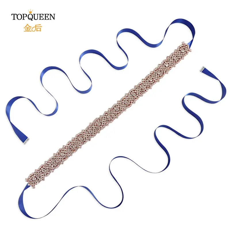 TOPQUEEN S28B-RG розовое золото свадебный пояс Стразы пояс для свадебных платьев пояс с бисером ручной работы пояс подруги невесты и пояса - Цвет: Royal Blue