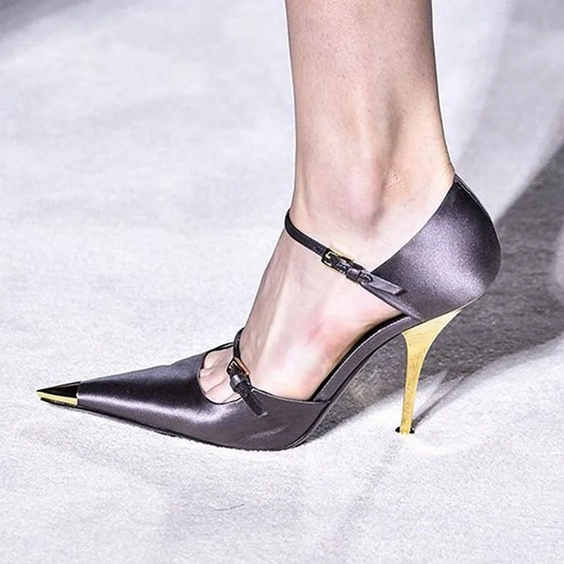 Туфли лодочки с острым носком высокий каблук пряжка на щиколотке|Женские туфли| |
