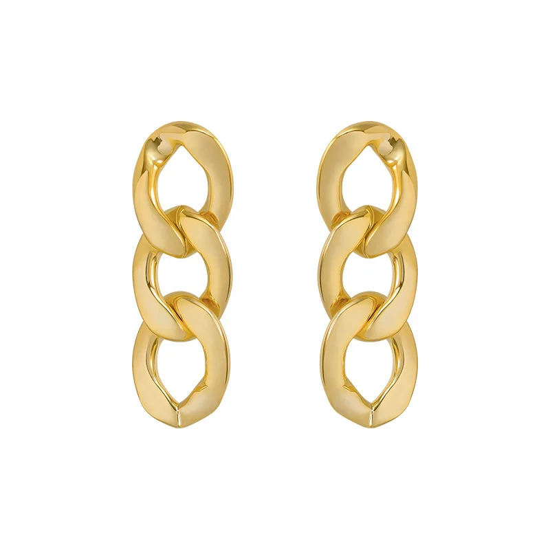 

Korea Cuba Bright Gold Color Exaggerated Metal Chain Drop Earring Retro Punk Chain Earrings Vintage Jewelry