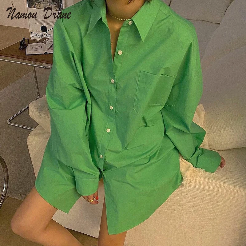 

2021 Spring Women Fashion Casual Blouse Single Breasted Turn-down Collar Lantern Sleeve Minimalist Loose Shirt Women Shirts