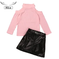 girls strapless long sleeved sweater and short leather skirt suit fashion clothes toddler girl fall clothes kids clothes girls