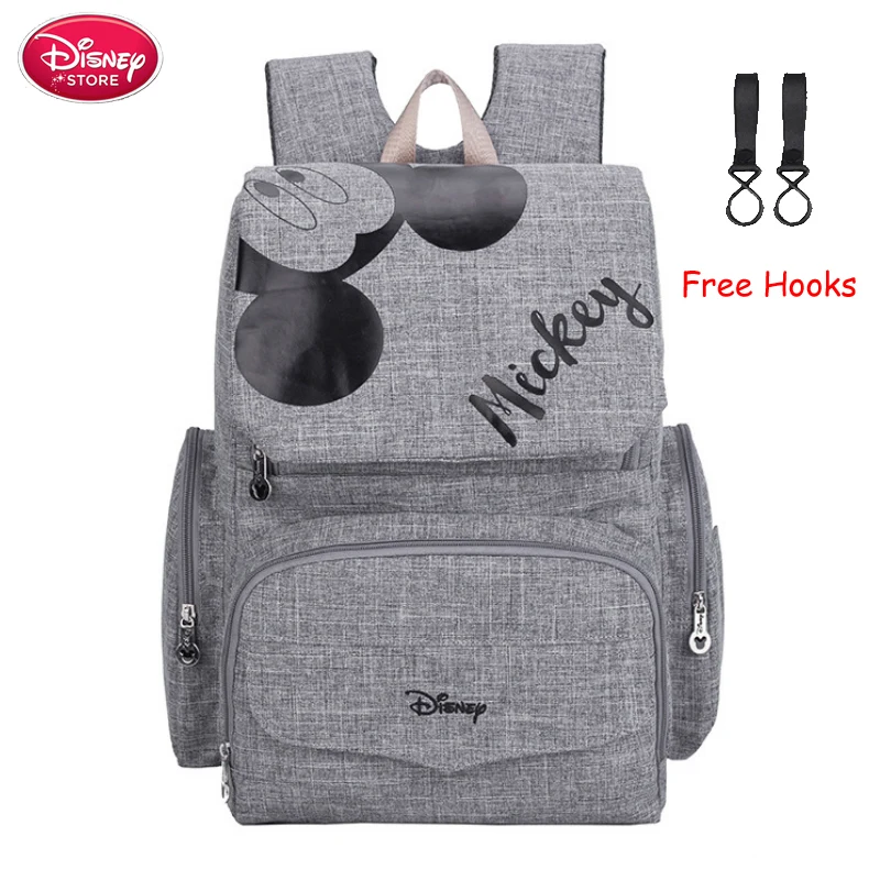 grey Сумки для подгузников disney рюкзак Минни Микки Маус Мумия сумка для коляски Вместительная дорожная сумка для кормления для ухода за ребенком сумка для мамы Дисней - Цвет: grey