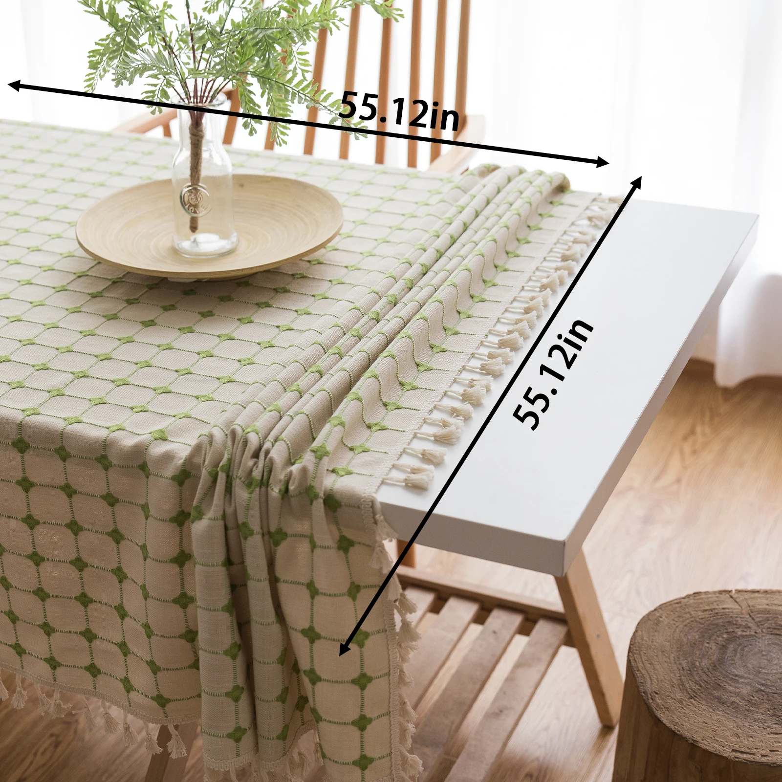 

Cotton Linen Table Cloth Rectangular Tablecloth With Tassel Great For Kitchen,Dining,Tabletop Decoration (55 X 55/71 Inch)