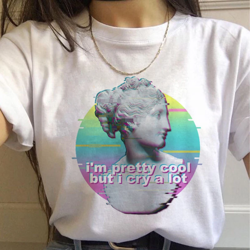 7525 Vaporwave эстетическое 90s модные футболки для женщин Harajuku Ullzang футболки Графический Забавный мультфильм футболка Топ-безрукавка в уличном стиле женский - Цвет: 7525