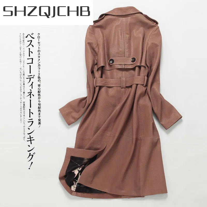 

Женская длинная куртка SHZQ, 100% натуральная овчина, тонкая уличная одежда из натуральной кожи, верхняя одежда на весну и осень, 7056