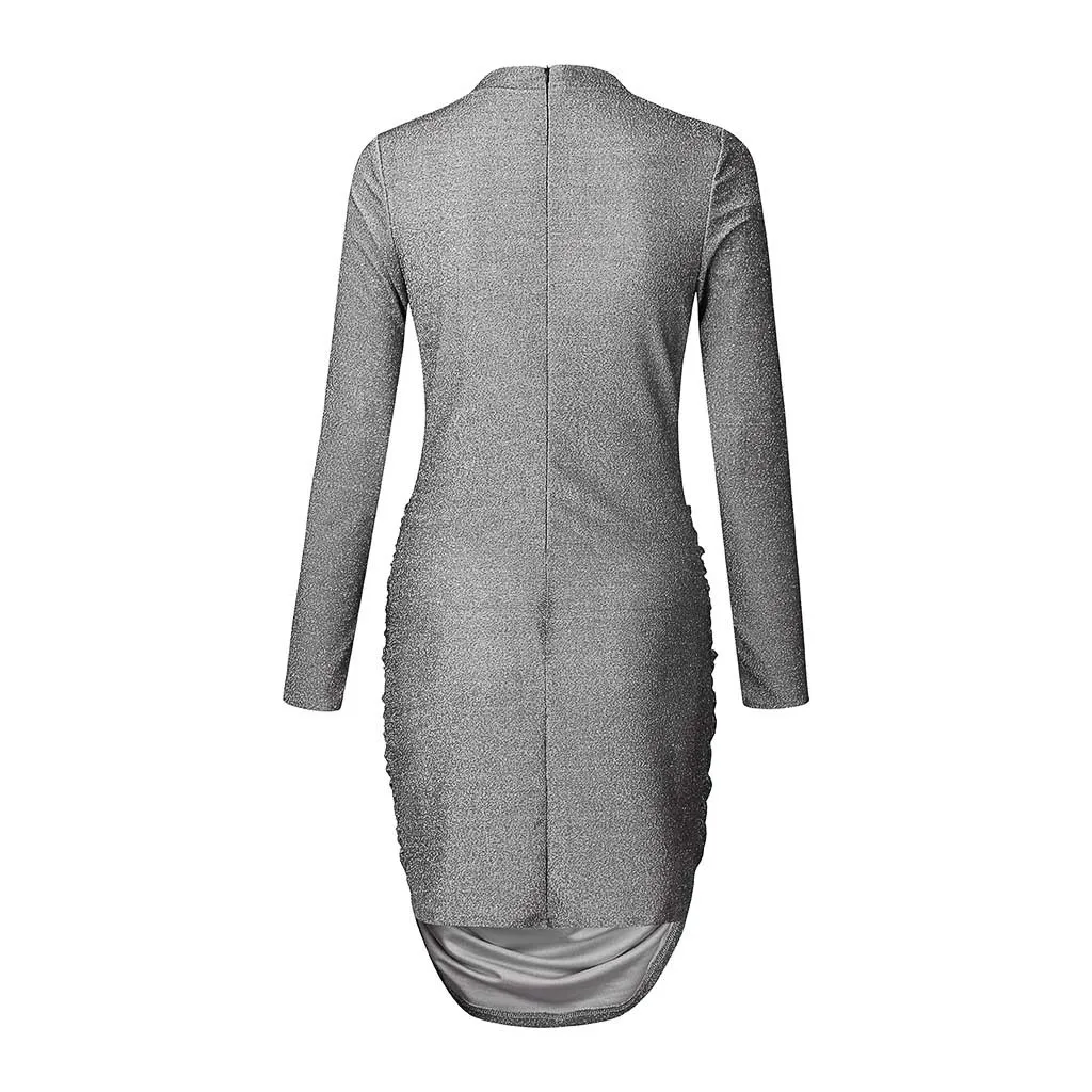 Женское платье однотонное сексуальное Клубное женское блестящее с разрезом