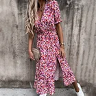 Платье женское приталенное с цветочным рисунком, повседневное, с коротким рукавом, с высокой талией, с V-образным вырезом, разные цвета