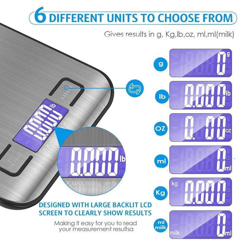 Цифровые кухонные весы 11 фунтов/5 кг пищевые из нержавеющей стали с Usb