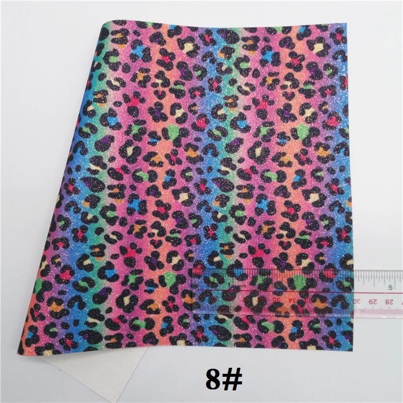 8 Glitterwishcome 21X29 см A4 Размер леопардовый блеск с принтом ткань, Радуга Блеск кожаные листы, блеск винил для бантов, GM479A - Цвет: 8