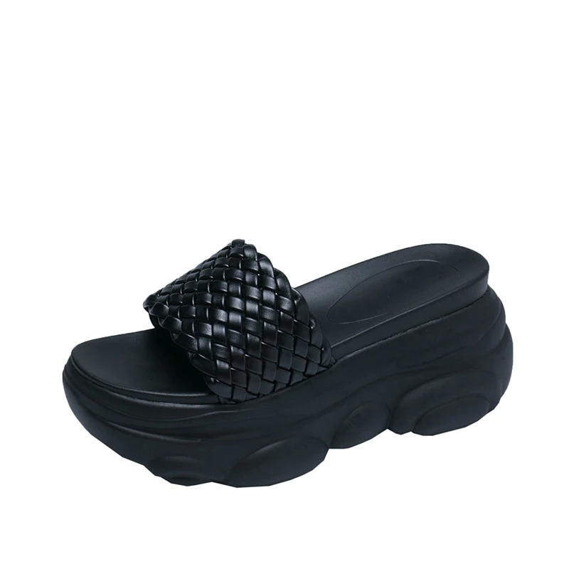 

Women Slippers Flat Platform Thick Bottom Summer Shoes Woman Weave Solid Casual Fashion Ladies Slides Hot New 2021 Female