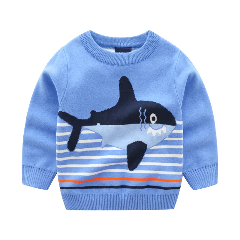 Осенне зимние детские свитера жаккардовый вязаный пуловер с акулами