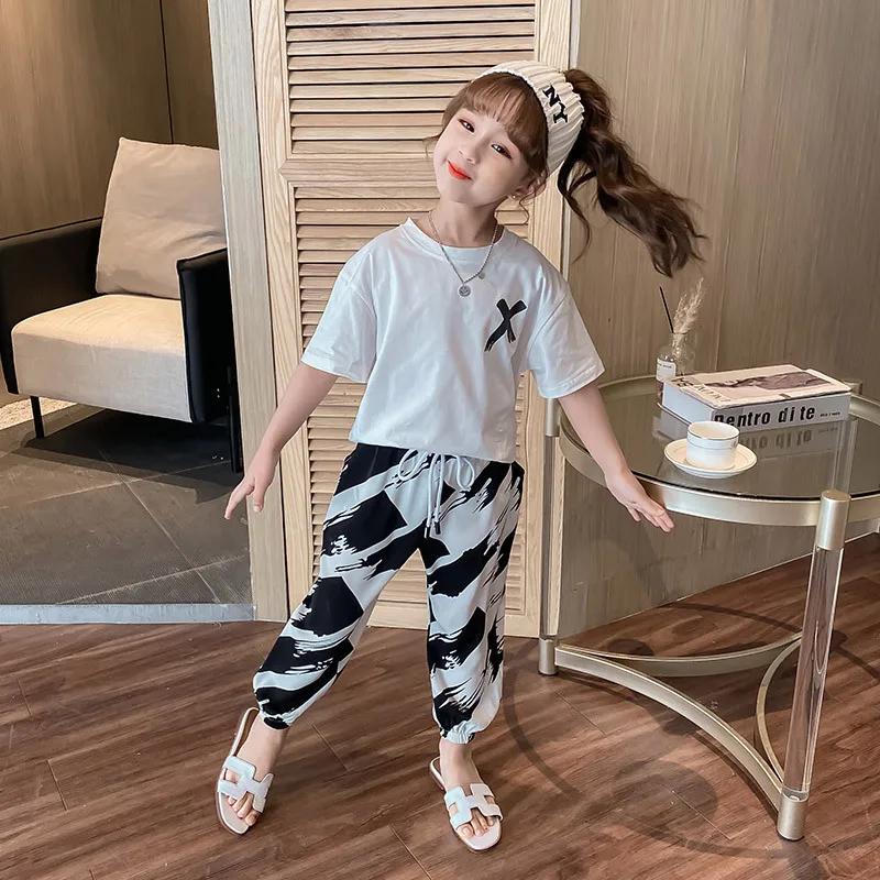 

Детская одежда для девочек новинка лето 2021 модный повседневный костюм в корейском стиле простая ветровка модные брюки из двух предметов ле...