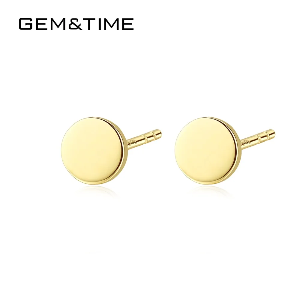 Gem& Time, круглые, настоящие, твердые, 14 к золотые серьги-гвоздики для женщин, для свадьбы, помолвки, изысканные ювелирные изделия, желтое золото, Pendientes AU585 E14100
