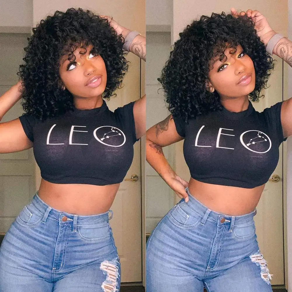 

XUMOO Kinky Curly Wig Remy Human Hair Lace Front Wigs Short Bob Human Hair Wigs With Bangs Full Machine Made Wigs For Women
