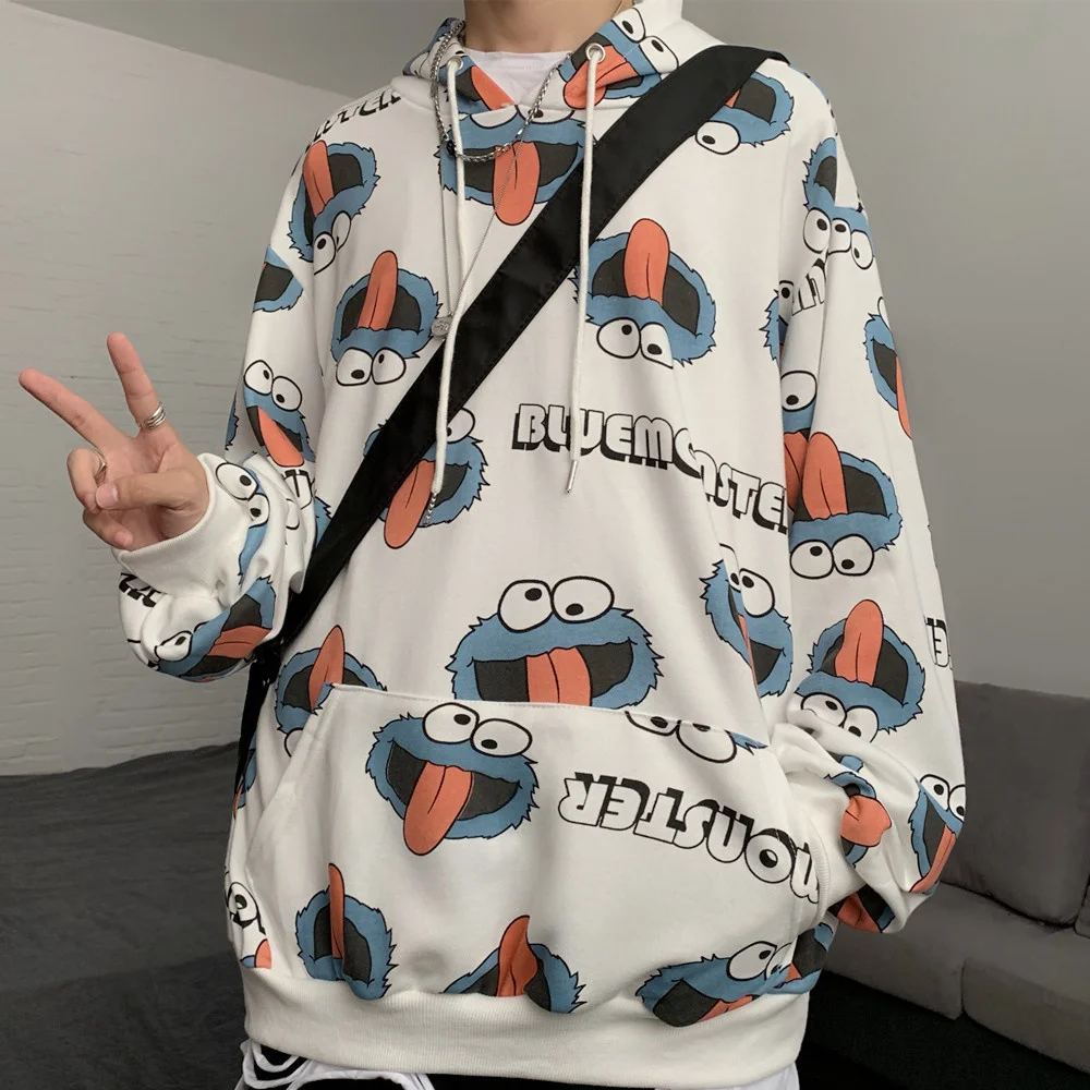 

Plus Size Hoodie Harajuku Bf Wind Coat Jacket Cartoon Anime Tongue Monster Plus Velvet Sweatshirt Retro Pullover Women