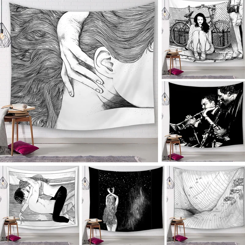 

Boho Abstract Psychedelic Character Art Wall Tapestry Europen Style Psychedelic Design Wall Hanging Tapestries Home Decor