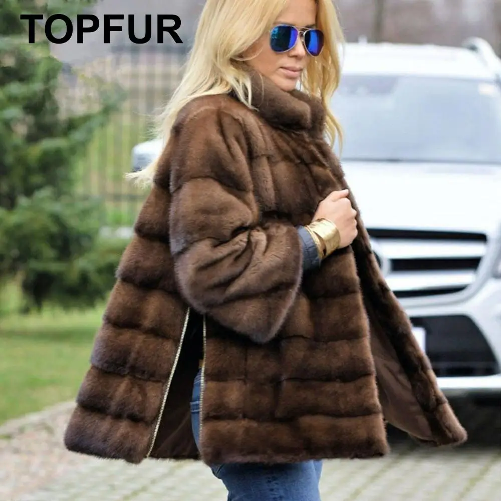 

TOPFUR Winter Real Fur Customized Short Real Fur Coat Women Natural Mink Fur Jacket full Sleeves Mandarin Collar Coat Women