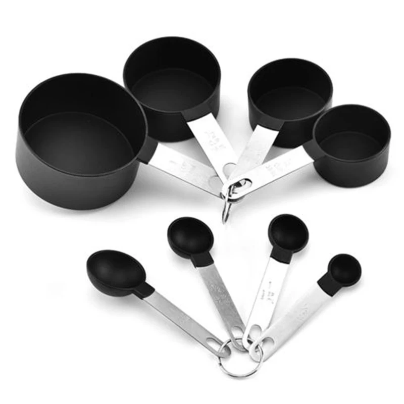 

8Pcs/Set Kitchen Measuring Spoons Black Stainless Steel Teaspoon Coffee Cake Baking Measuring Scoop Flour Kitchen Baking Gadgets