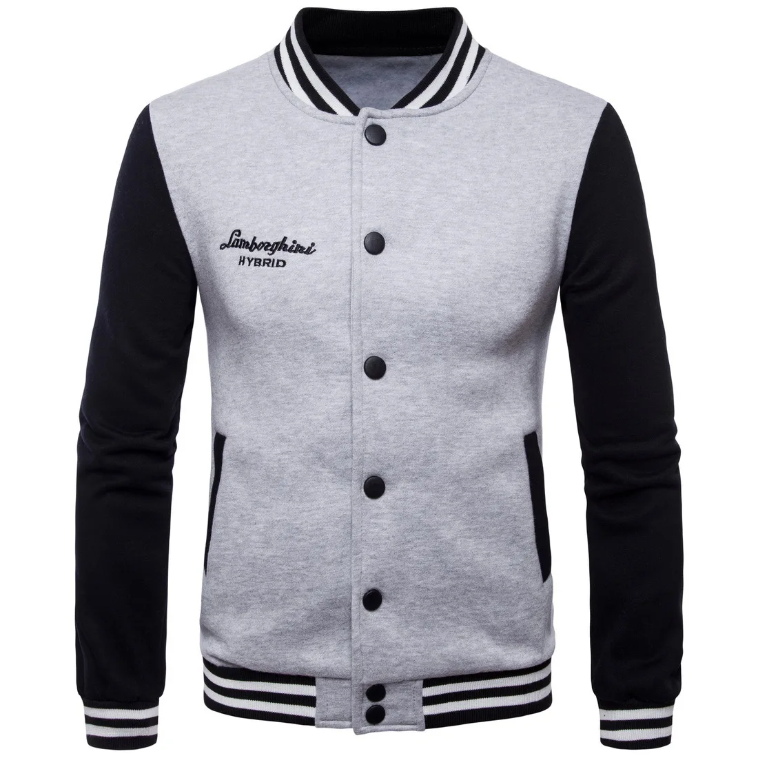 

New European size couple fleece stand collar sweater contrast men's and women's baseball uniform black y989